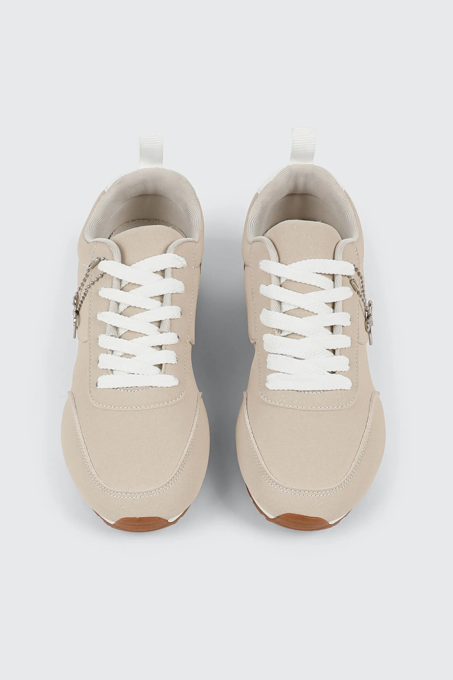 Faux Suede Lace Up Sneakers with Charm