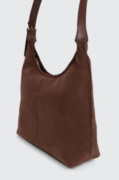 Faux Suede Shoulder Bag with Buckle Detail