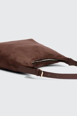 Faux Suede Shoulder Bag with Buckle Detail