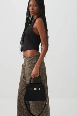 Faux Suede Structured Handbag
