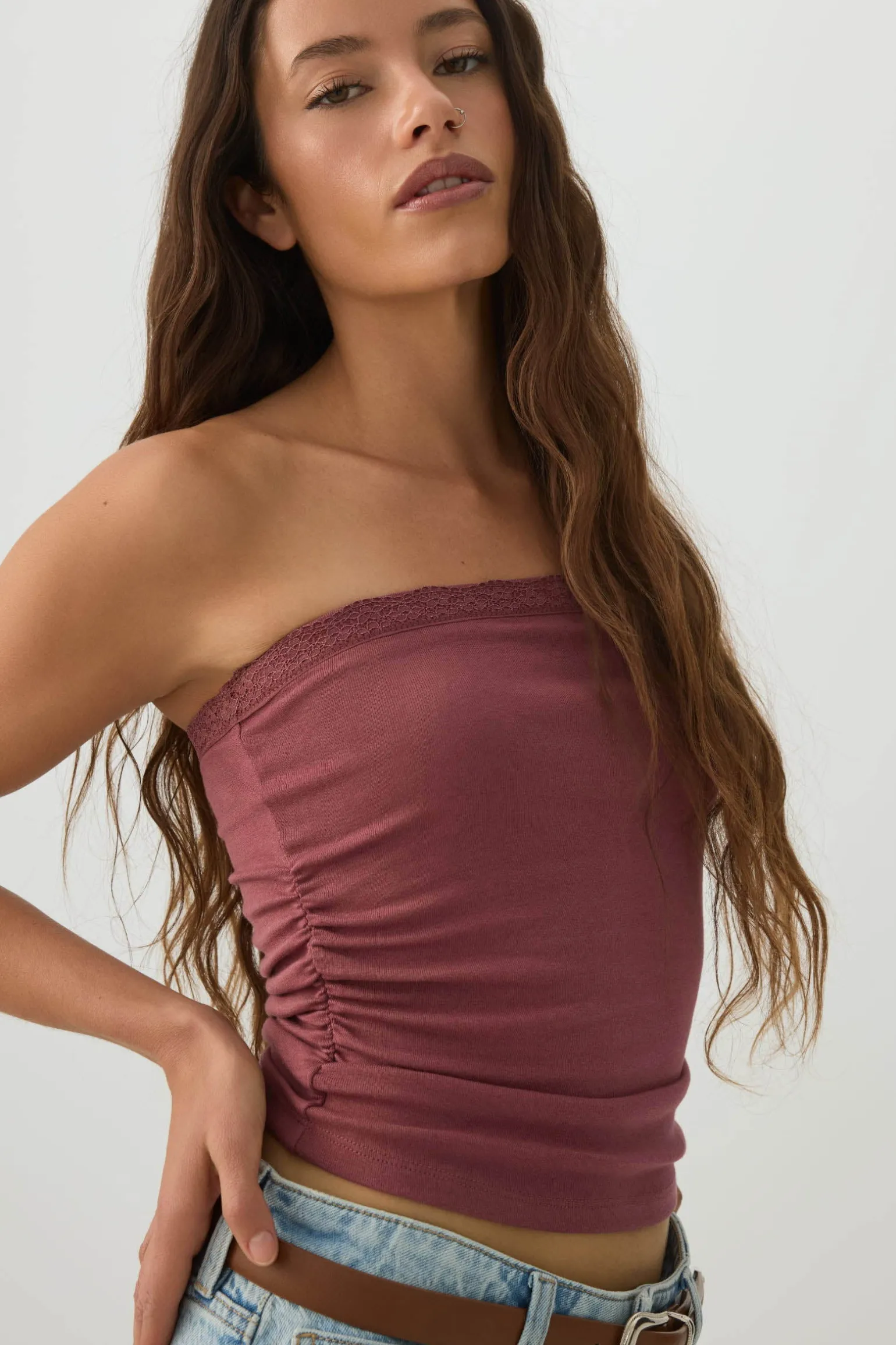 Fine Rib Cotton Blend Tube Top
