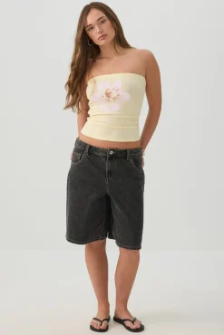 Fine Rib Cotton Blend Tube Top