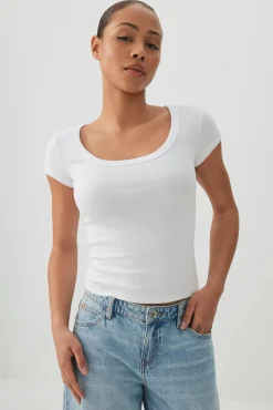 Fine Rib Scoop Neck Crop T-Shirt