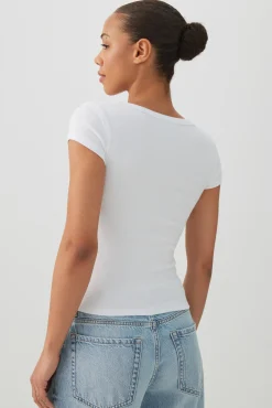 Fine Rib Scoop Neck Crop T-Shirt