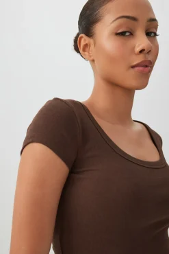 Fine Rib Scoop Neck Crop T-Shirt