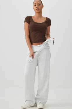 Fine Rib Scoop Neck Crop T-Shirt