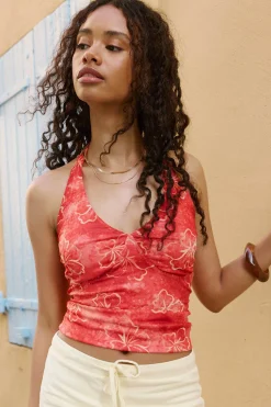 Fitted Mesh Halter Tank Top