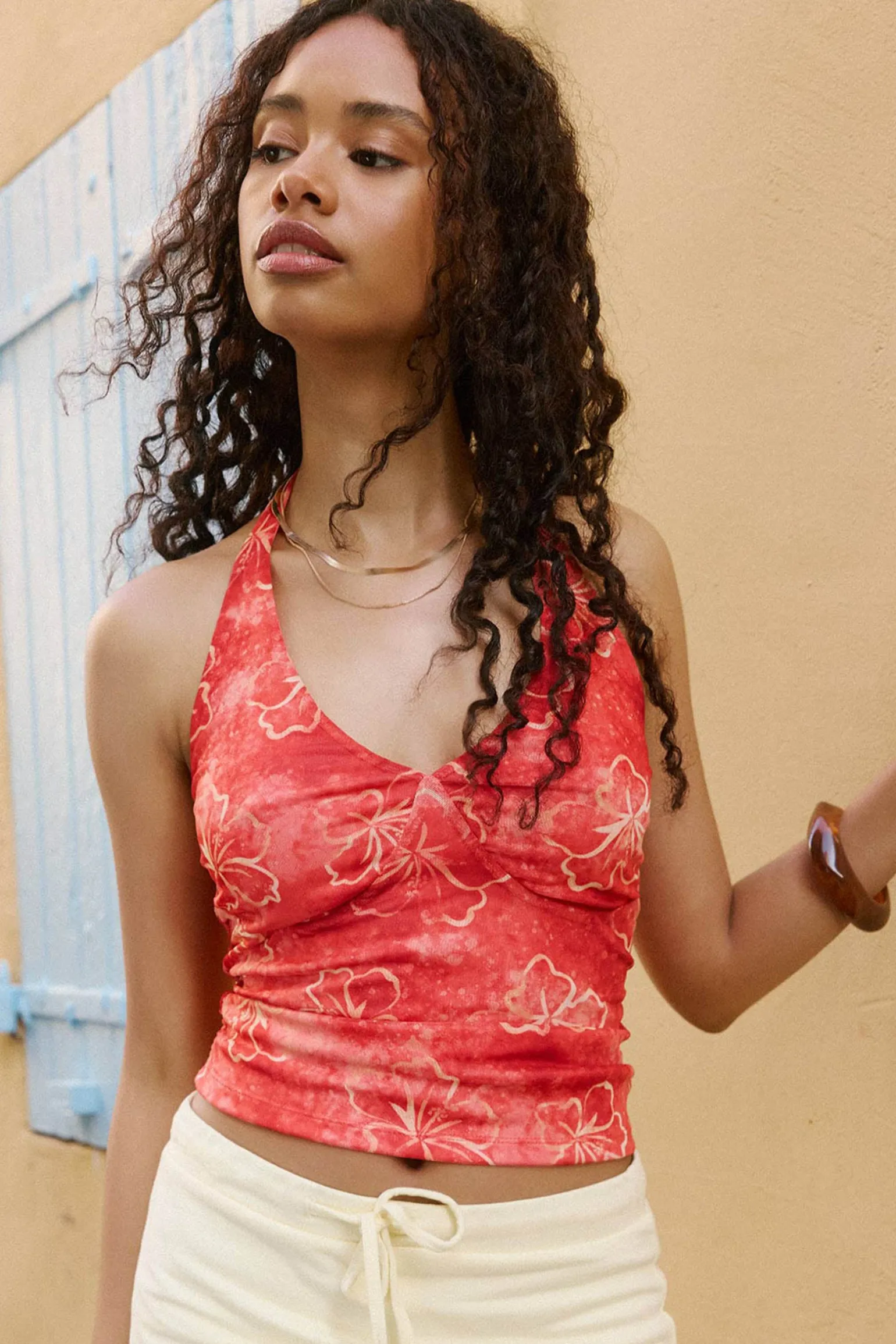 Fitted Mesh Halter Tank Top