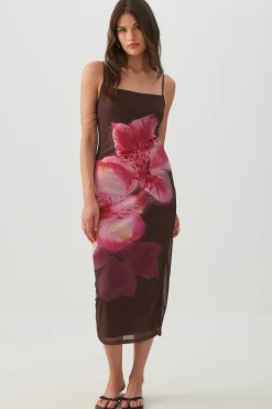 Floral Mesh Midi Dress