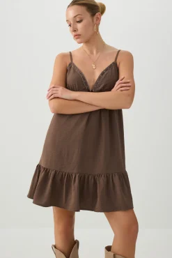 Flowy Ribbon and Lace Trim Mini Dress