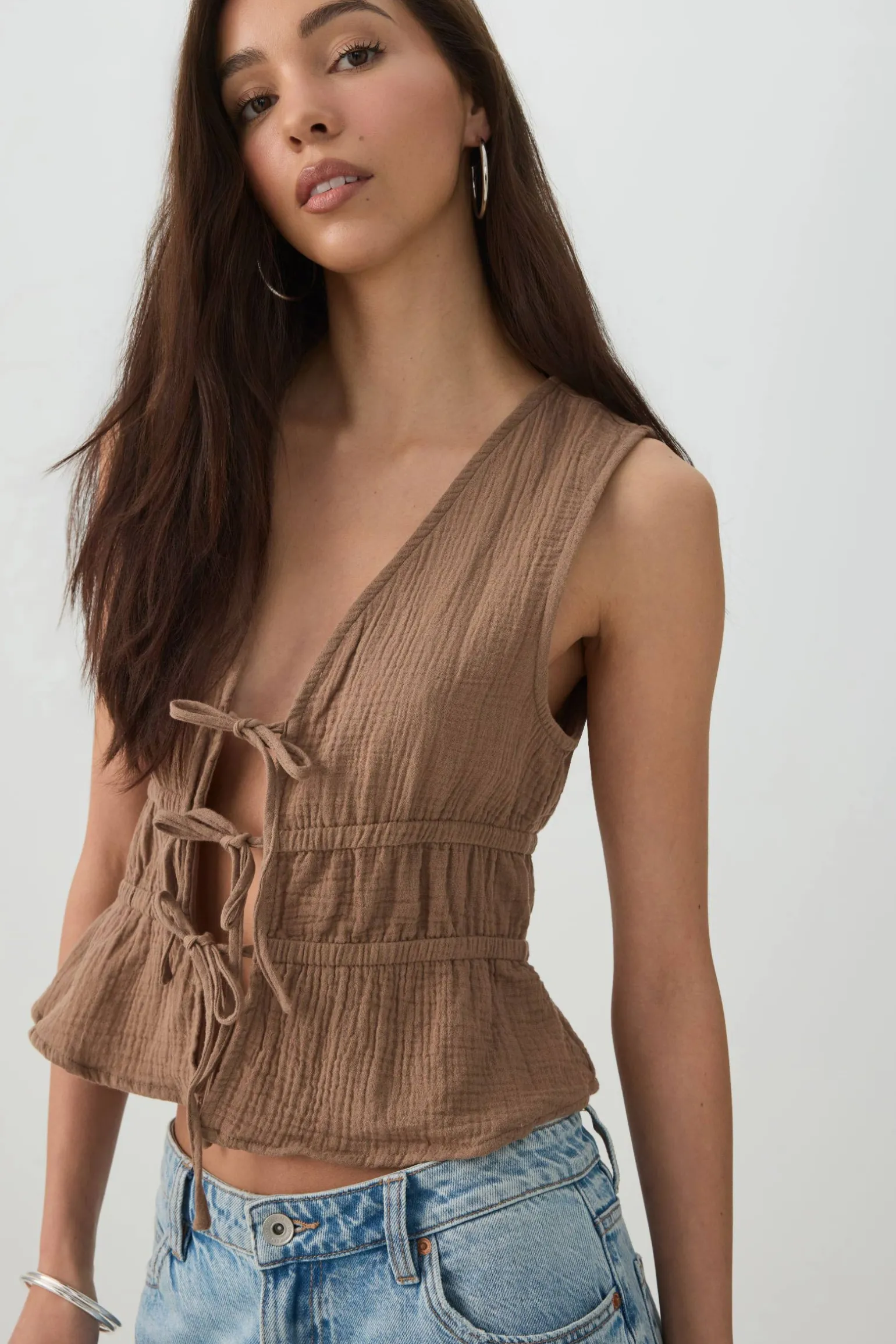 Gauze Tie-Front Top