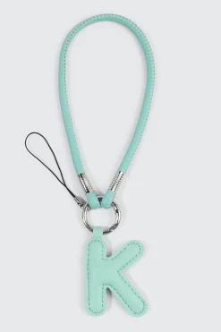 Green Initial K Faux Leather Charm with Wristlet