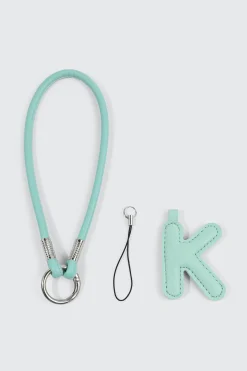Green Initial K Faux Leather Charm with Wristlet