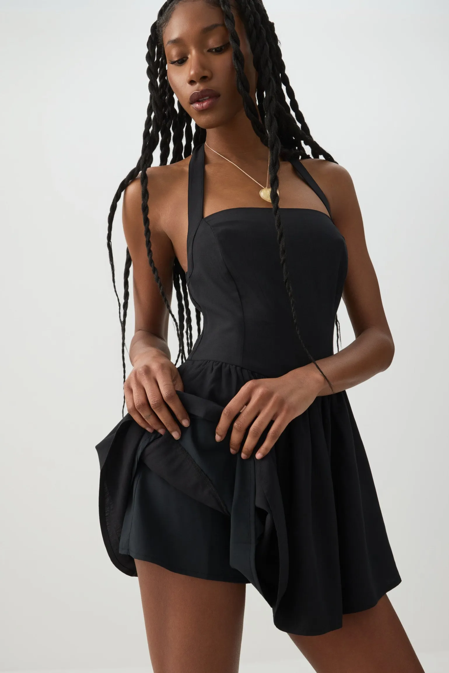 Halter Mini Dress with Built-in Shorts