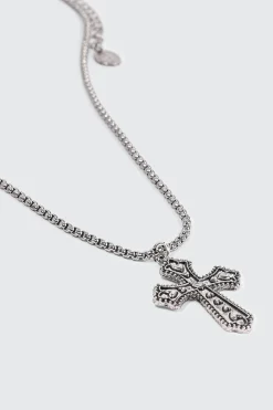 Heart Embossed Cross Necklace