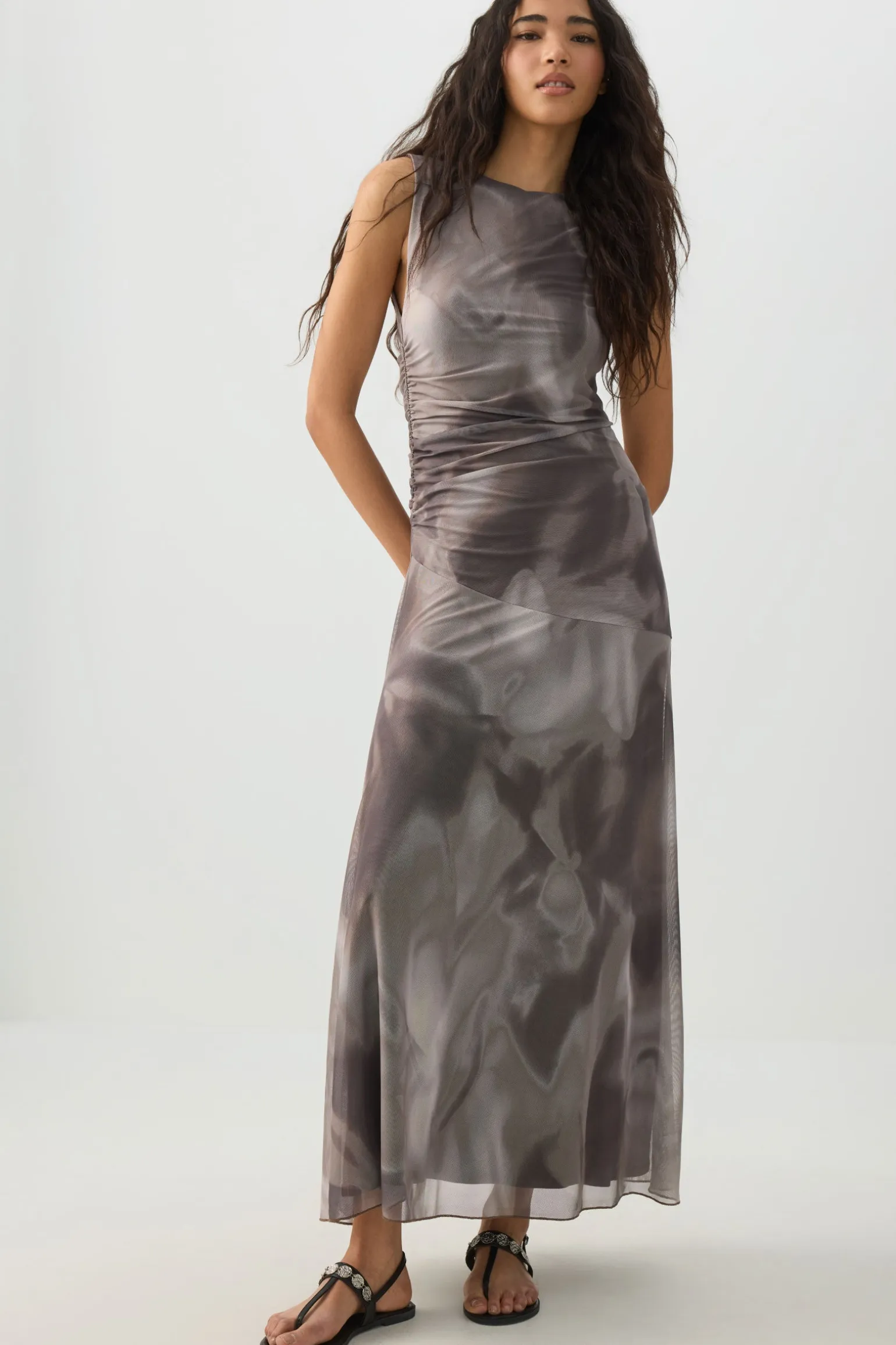 High Neck Mesh Flowy Dress