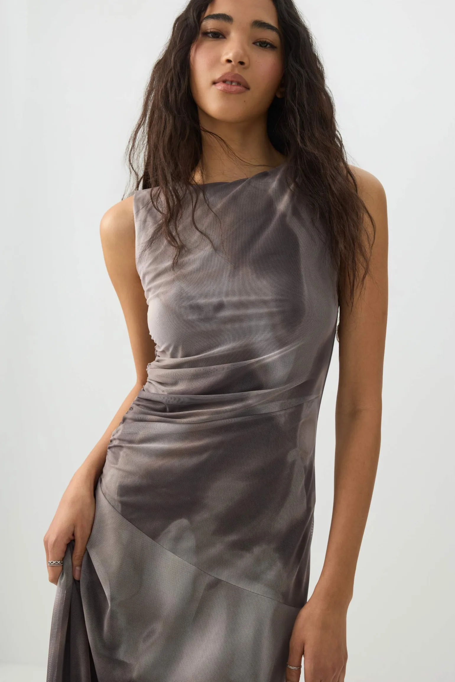 High Neck Mesh Flowy Dress
