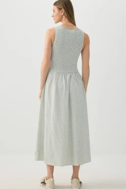 High Neck Smocked Midi Dress