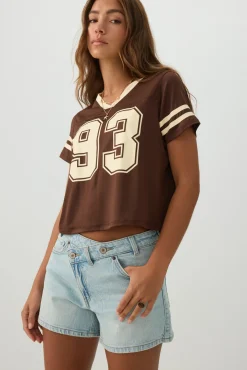 High Rise A-Line Crossover Denim Shorts