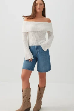 High Rise Denim Bermuda Shorts