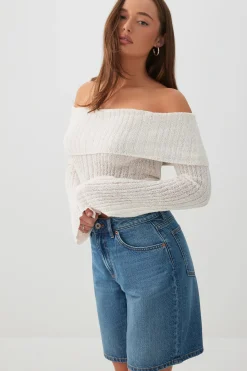 High Rise Denim Bermuda Shorts