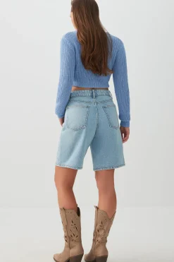 High Rise Denim Bermuda Shorts
