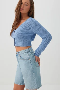 High Rise Denim Bermuda Shorts
