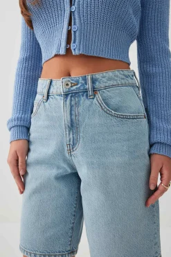 High Rise Denim Bermuda Shorts