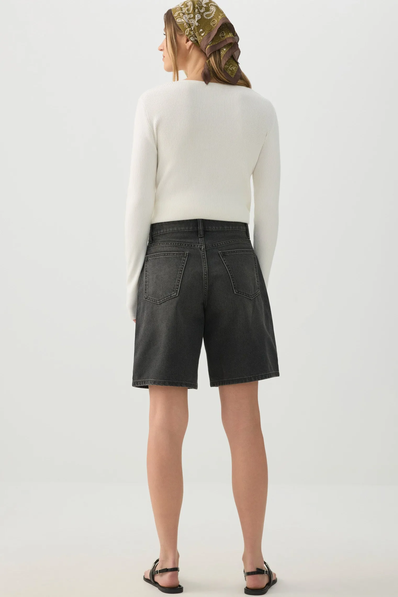 High Rise Denim Bermuda Shorts
