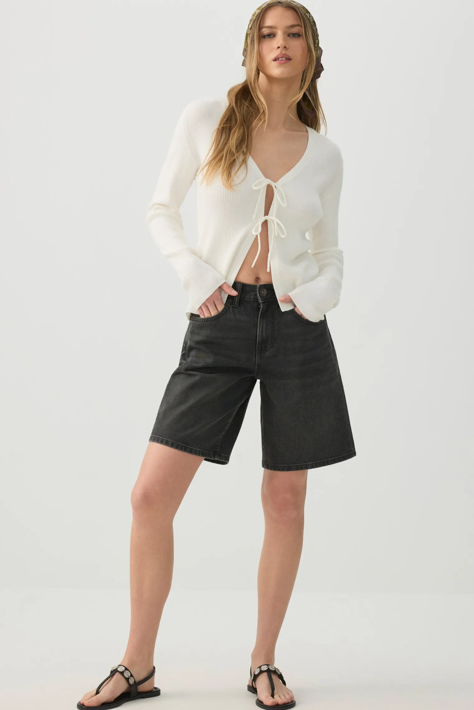 High Rise Denim Bermuda Shorts