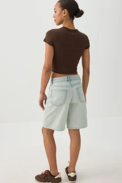 High Rise Denim Bermuda Shorts