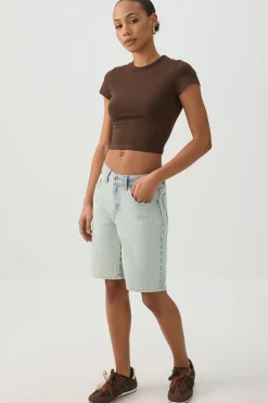 High Rise Denim Bermuda Shorts