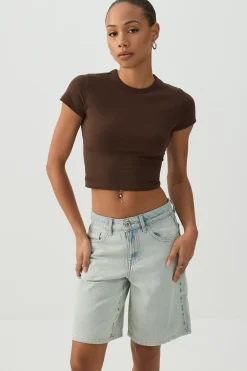 High Rise Denim Bermuda Shorts