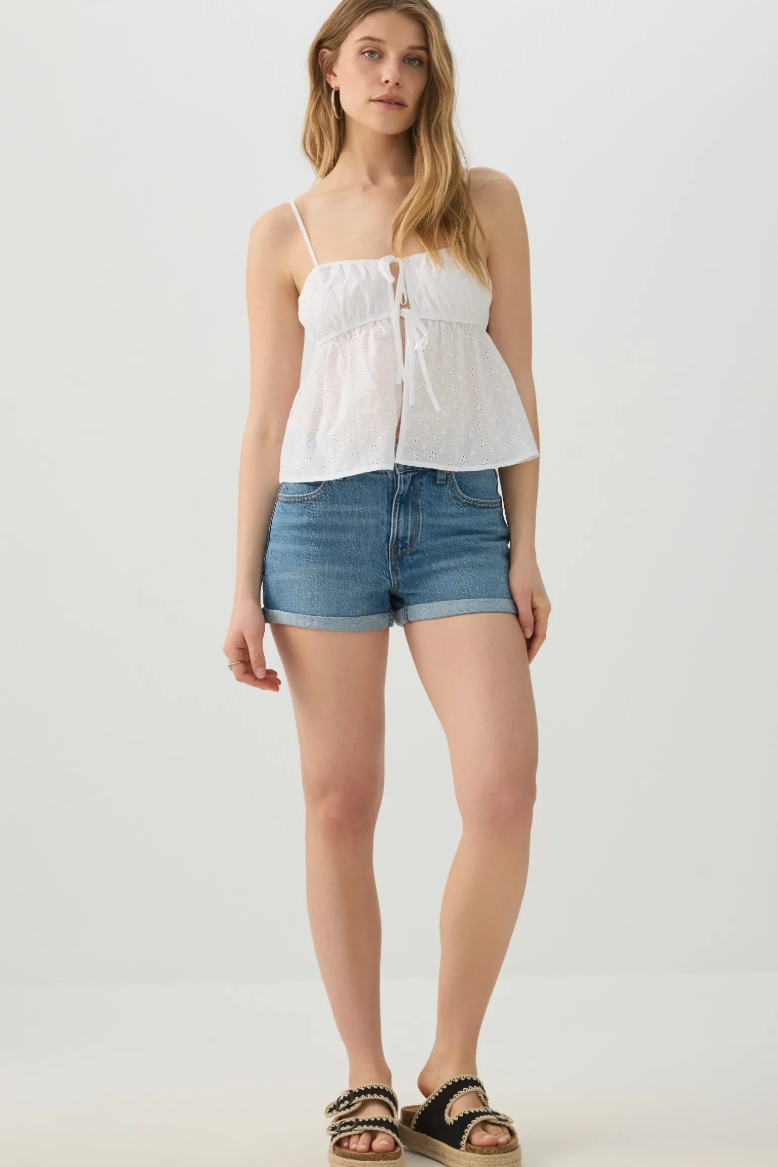 High Rise Denim Cuffed Short Shorts