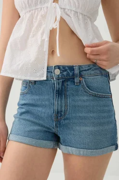 High Rise Denim Cuffed Short Shorts