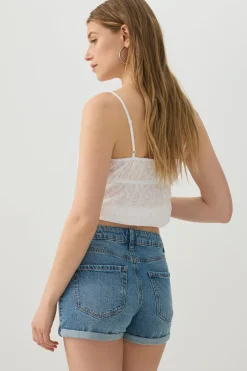 High Rise Denim Cuffed Short Shorts
