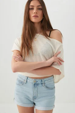 High Rise Denim Cuffed Short Shorts