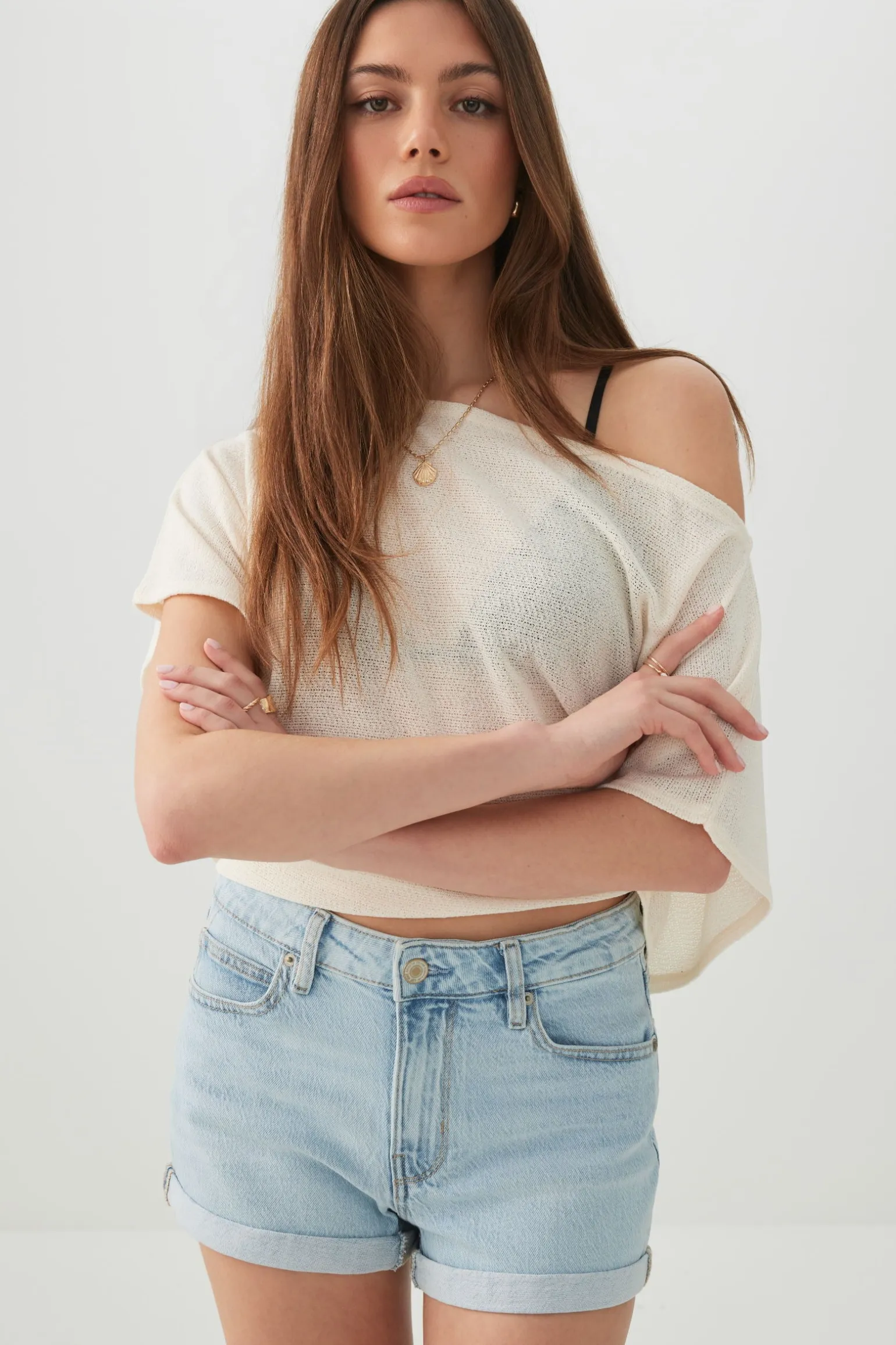 High Rise Denim Cuffed Short Shorts