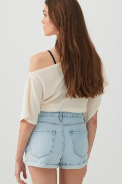 High Rise Denim Cuffed Short Shorts