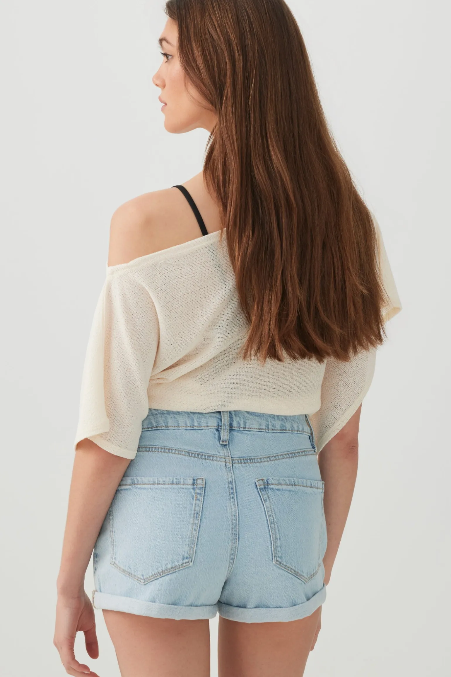 High Rise Denim Cuffed Short Shorts