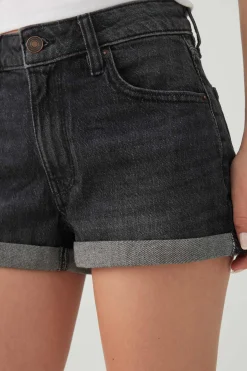 High Rise Denim Cuffed Short Shorts