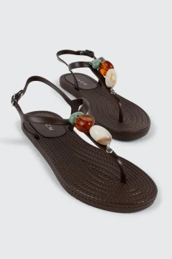 Jelly T-Strap Sandals with Beads