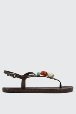 Jelly T-Strap Sandals with Beads