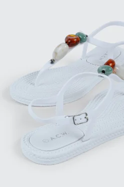 Jelly T-Strap Sandals with Beads