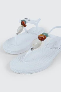 Jelly T-Strap Sandals with Beads