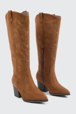 Knee High Cowboy Boots with Floral Embroideries