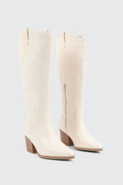 Knee High Cowboy Boots with Floral Embroideries