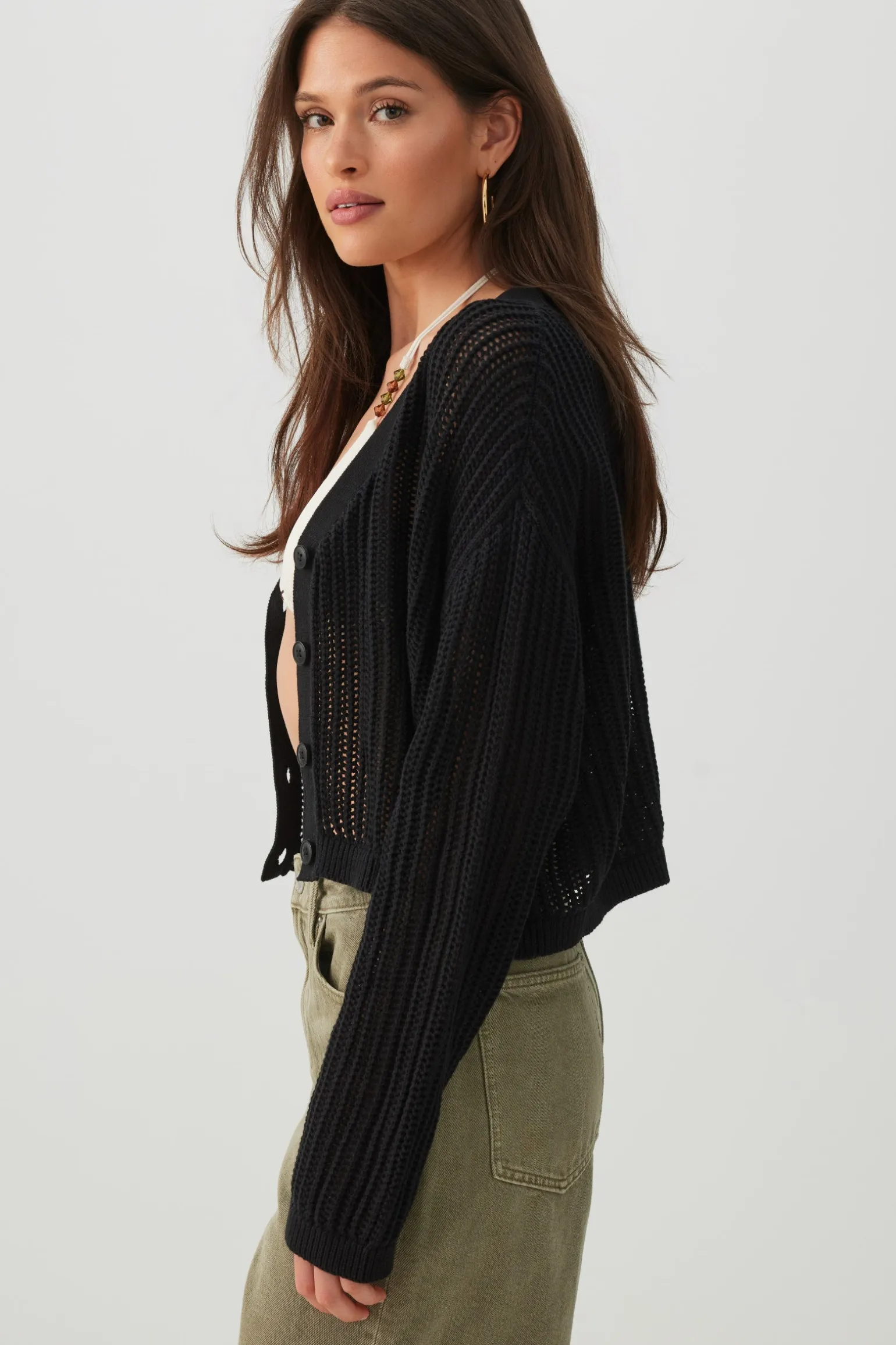 Knit Boxy Button Front Cardigan
