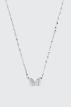 14K White Gold Plated Butterfly Necklace