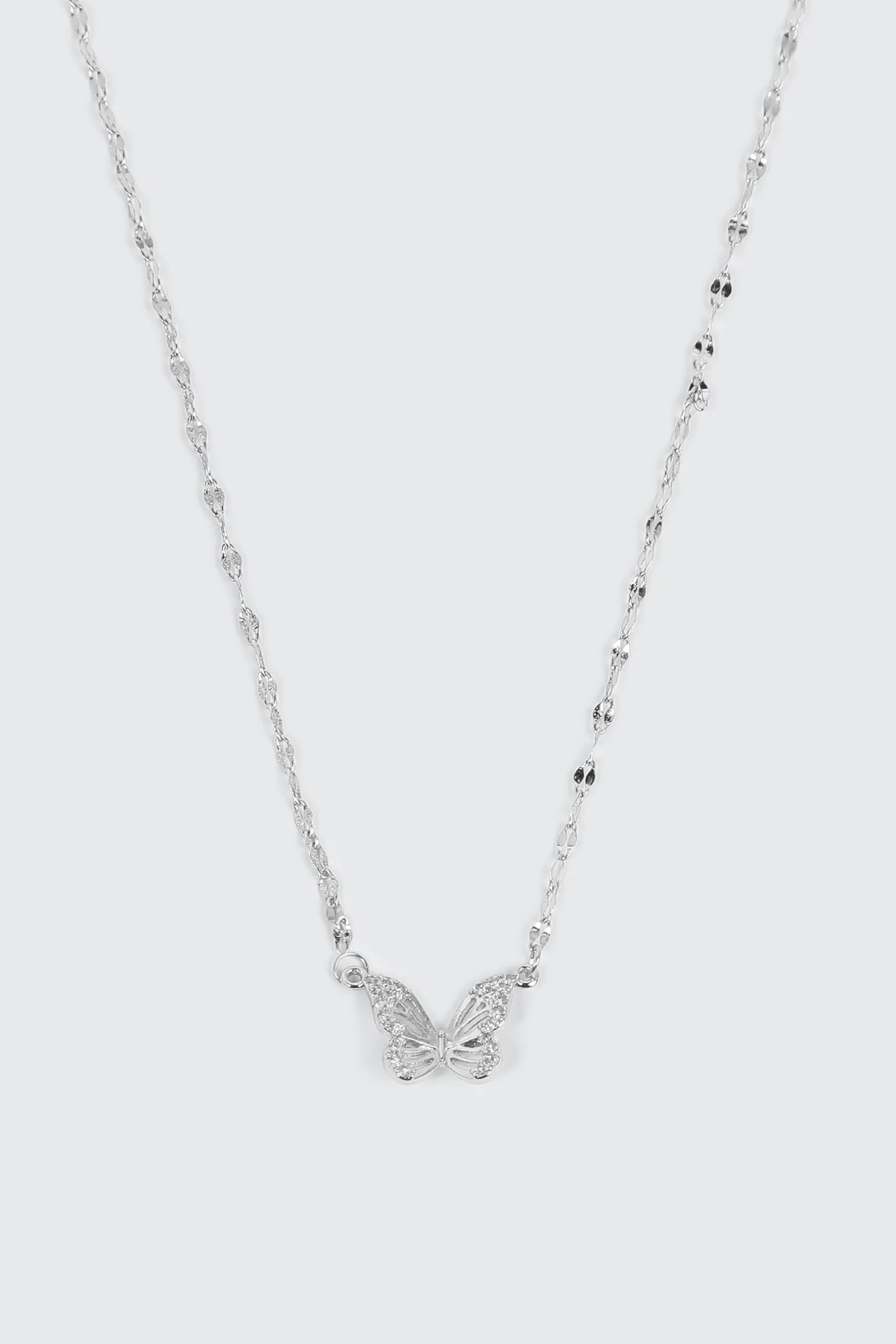 14K White Gold Plated Butterfly Necklace